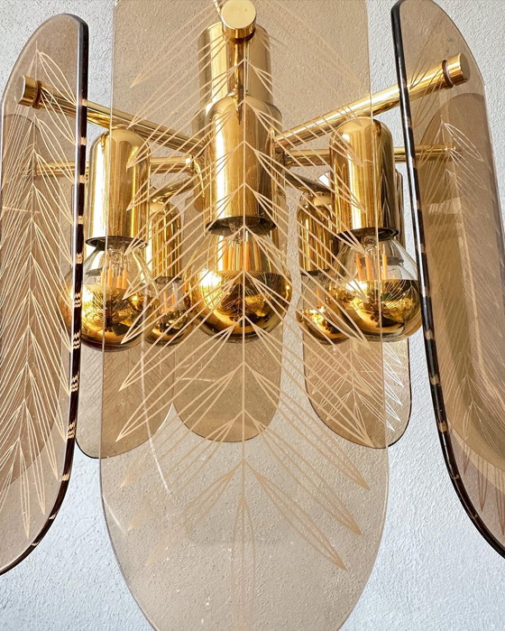 Image 1 of Lampe suspendue vintage en verre fumé