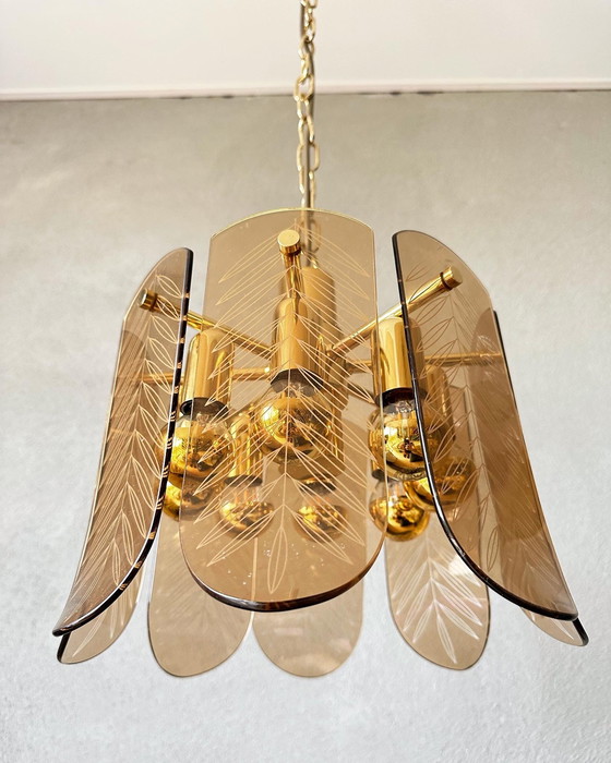 Image 1 of Lampe suspendue vintage en verre fumé