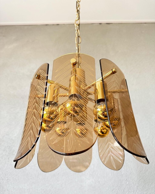 Lampada a sospensione vintage in vetro fumé