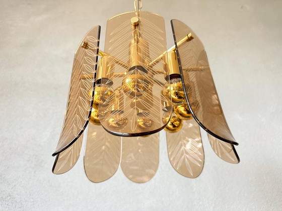 Image 1 of Lampe suspendue vintage en verre fumé