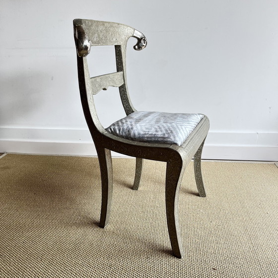 Image 1 of Anglo Indian silver foil Rams Head chair vintage