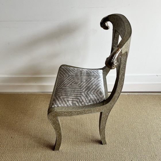 Image 1 of Chaise à tête de bélier en feuille d'argent Anglo Indian vintage