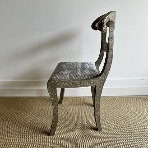 Image 1 of Anglo Indian silver foil Rams Head chair vintage
