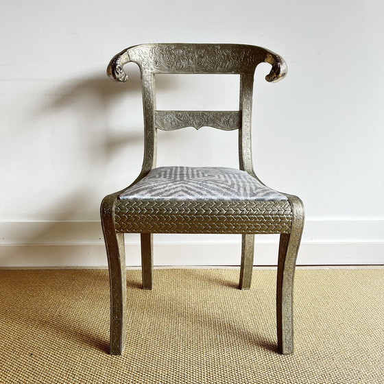 Image 1 of Chaise à tête de bélier en feuille d'argent Anglo Indian vintage
