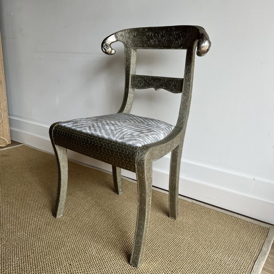 Image 1 of Anglo Indian silver foil Rams Head chair vintage
