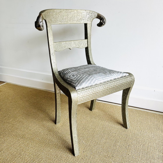 Image 1 of Anglo Indian silver foil Rams Head chair vintage