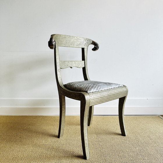 Image 1 of Anglo Indian silver foil Rams Head chair vintage