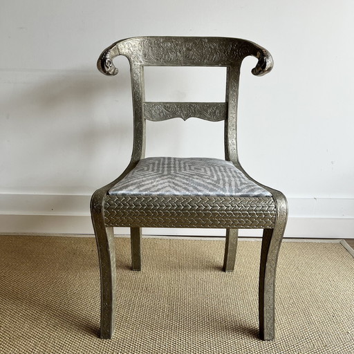 Anglo Indian silver foil Rams Head chair vintage