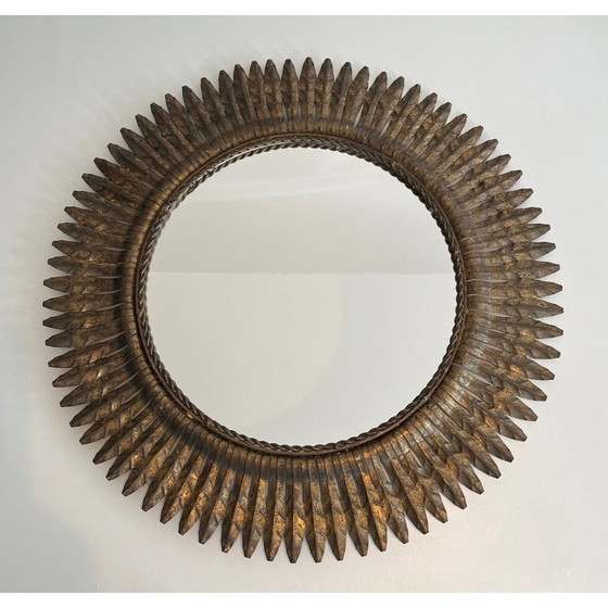 Image 1 of Vintage round mirror in gilded metal, 1940