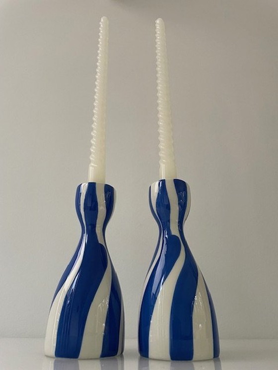 Image 1 of 2 X Que Rico Candlesticks Niño Bold & Blue - Handmade