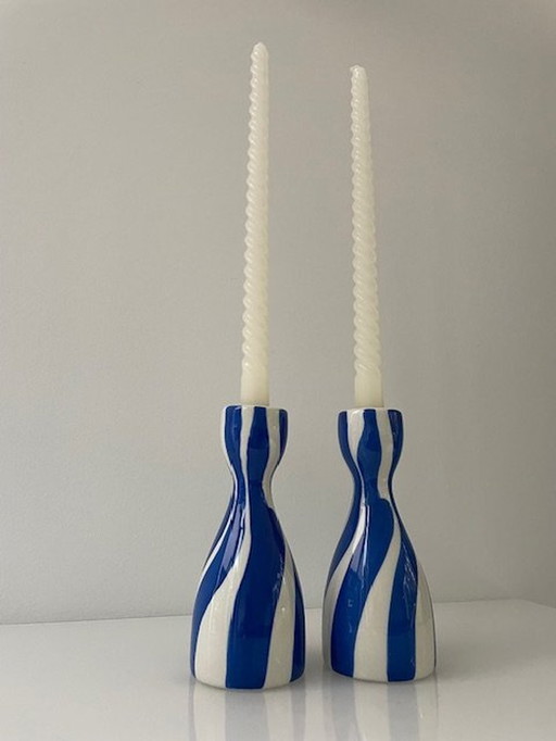 2 X Que Rico Candlesticks Niño Bold & Blue - Handmade