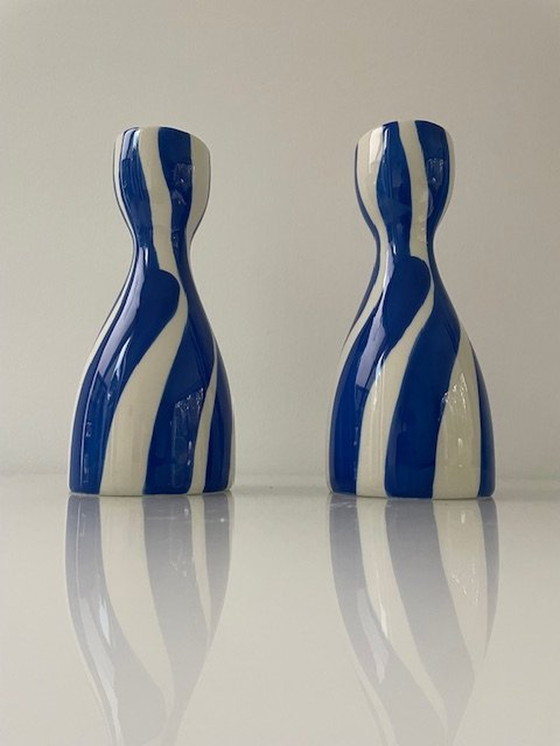 Image 1 of 2 X Que Rico Candlesticks Niño Bold & Blue - Handmade