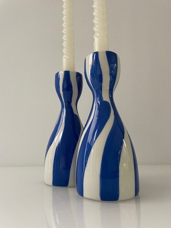 Image 1 of 2 X Que Rico Candlesticks Niño Bold & Blue - Handmade