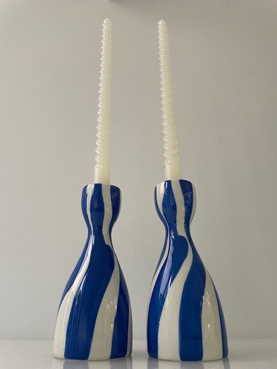 Image 1 of 2 X Que Rico Candlesticks Niño Bold & Blue - Handmade