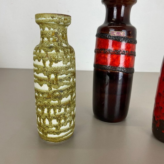 Image 1 of Set of 3 vintage Art vases in porcelain and fat lava for Scheurich, Germany 1970s