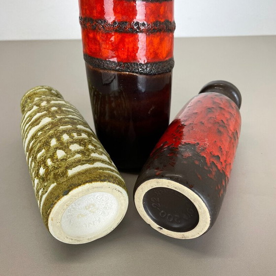 Image 1 of Set of 3 vintage Art vases in porcelain and fat lava for Scheurich, Germany 1970s