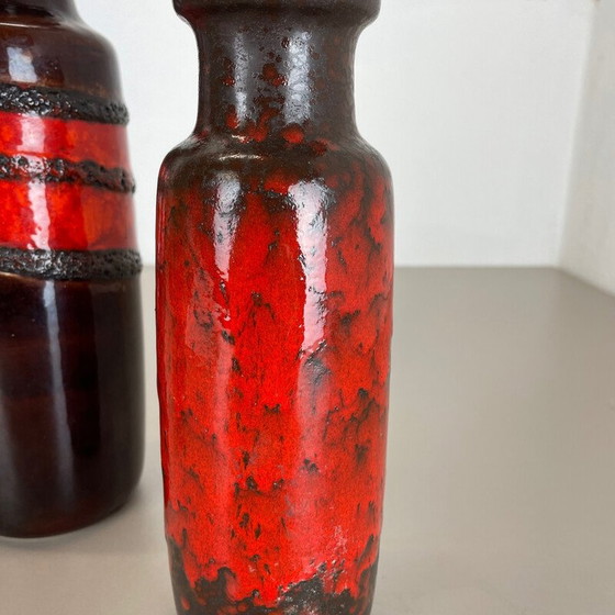 Image 1 of Set of 3 vintage Art vases in porcelain and fat lava for Scheurich, Germany 1970s