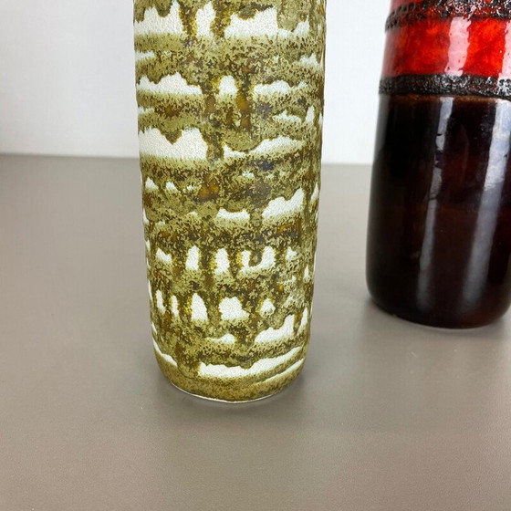 Image 1 of Set of 3 vintage Art vases in porcelain and fat lava for Scheurich, Germany 1970s