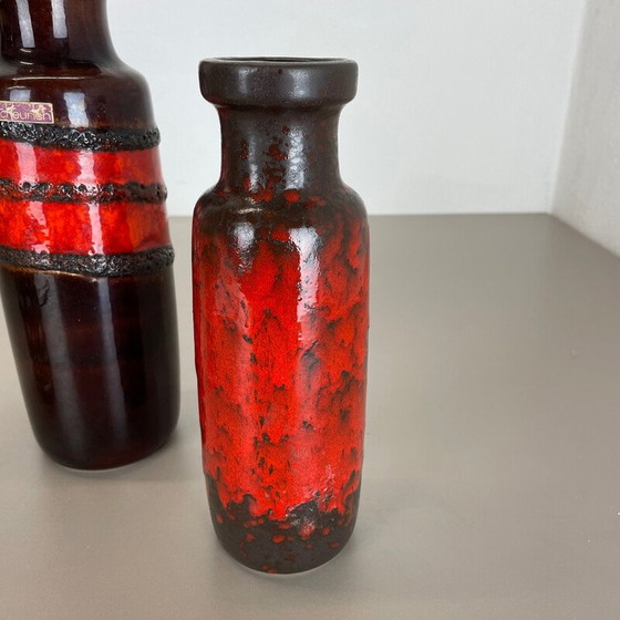 Image 1 of Set of 3 vintage Art vases in porcelain and fat lava for Scheurich, Germany 1970s