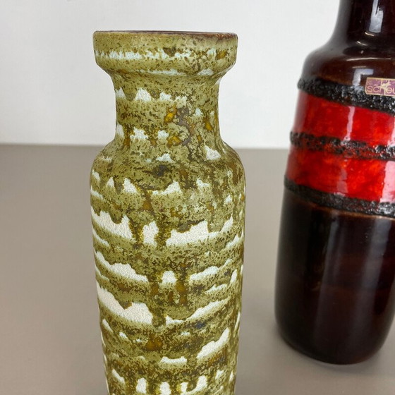 Image 1 of Set of 3 vintage Art vases in porcelain and fat lava for Scheurich, Germany 1970s