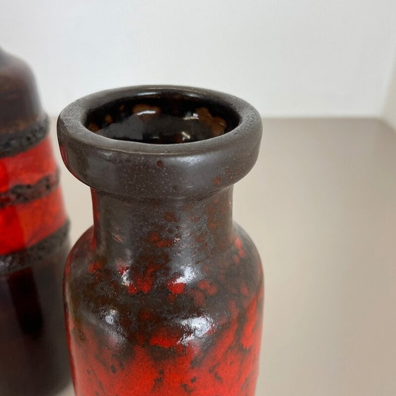 Image 1 of Set of 3 vintage Art vases in porcelain and fat lava for Scheurich, Germany 1970s