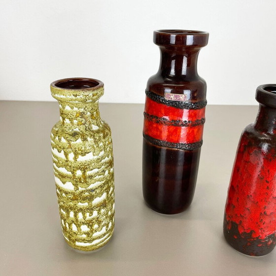 Image 1 of Set of 3 vintage Art vases in porcelain and fat lava for Scheurich, Germany 1970s