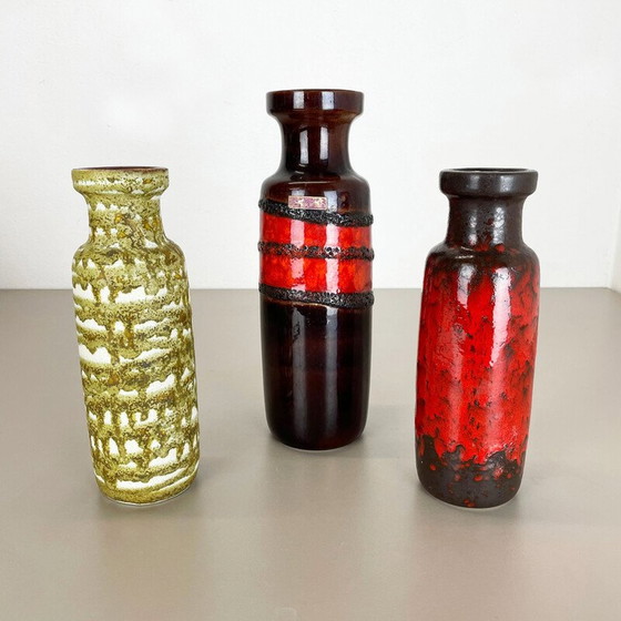 Image 1 of Set of 3 vintage Art vases in porcelain and fat lava for Scheurich, Germany 1970s