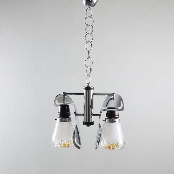 Image 1 of Vintage italien chandelier in chrome wood and glass Italy 1970s