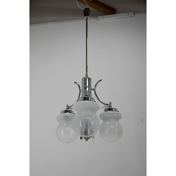 Image 1 of Vintage three-flamming chandelier made of steel and blown glass, Italy 1970