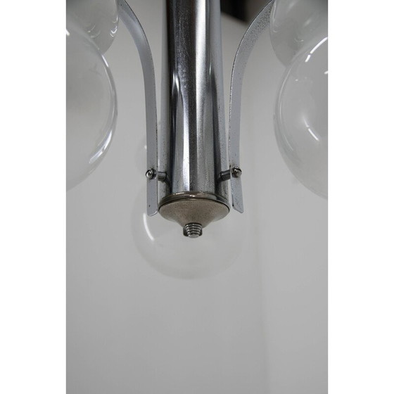 Image 1 of Vintage three-flamming chandelier made of steel and blown glass, Italy 1970