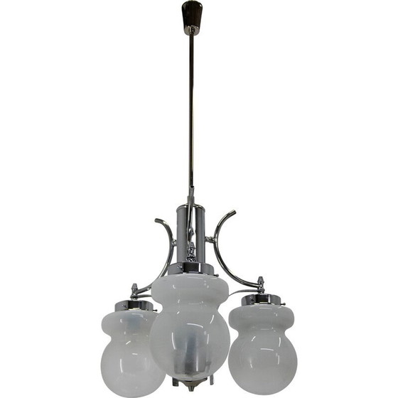 Image 1 of Vintage three-flamming chandelier made of steel and blown glass, Italy 1970