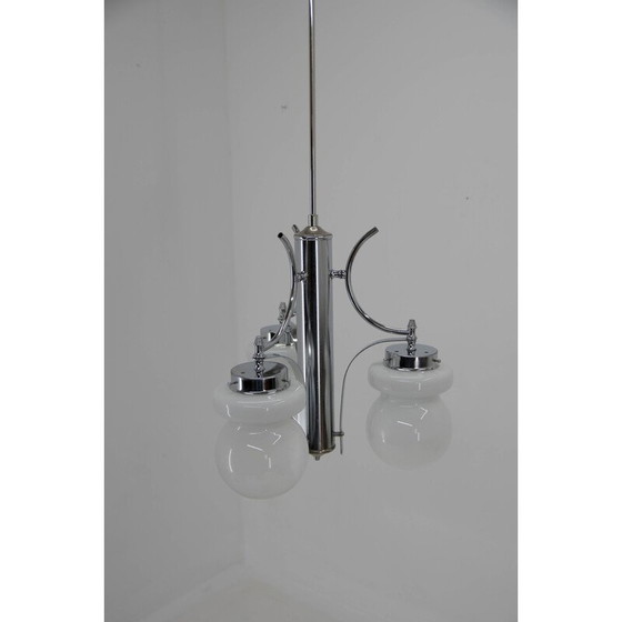 Image 1 of Vintage three-flamming chandelier made of steel and blown glass, Italy 1970