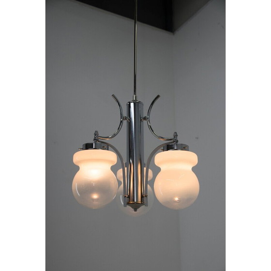 Image 1 of Vintage three-flamming chandelier made of steel and blown glass, Italy 1970