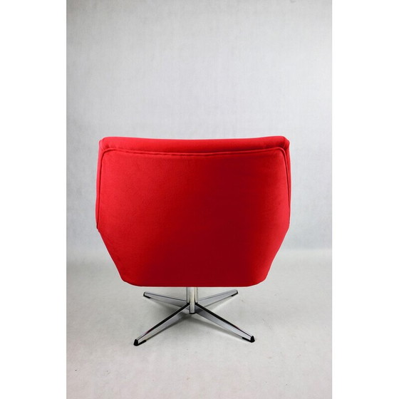 Image 1 of Vintage red velvet swivel armchair, 1980s