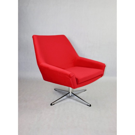 Image 1 of Vintage red velvet swivel armchair, 1980s