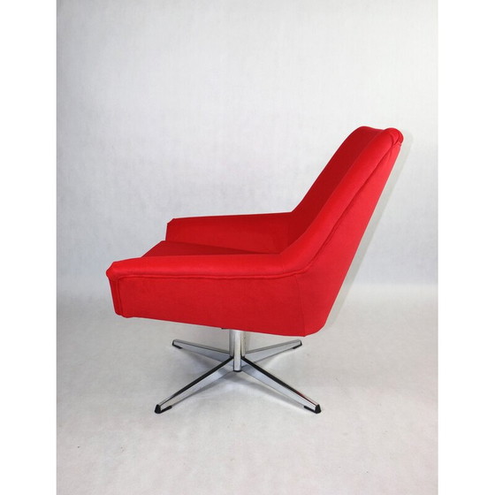 Image 1 of Vintage red velvet swivel armchair, 1980s