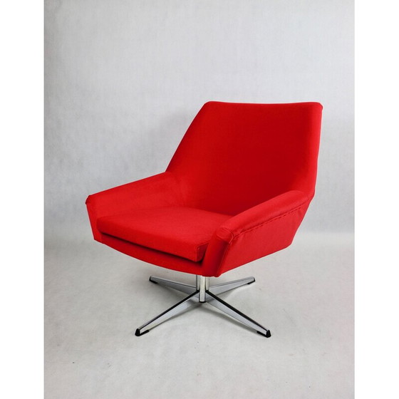 Image 1 of Vintage red velvet swivel armchair, 1980s