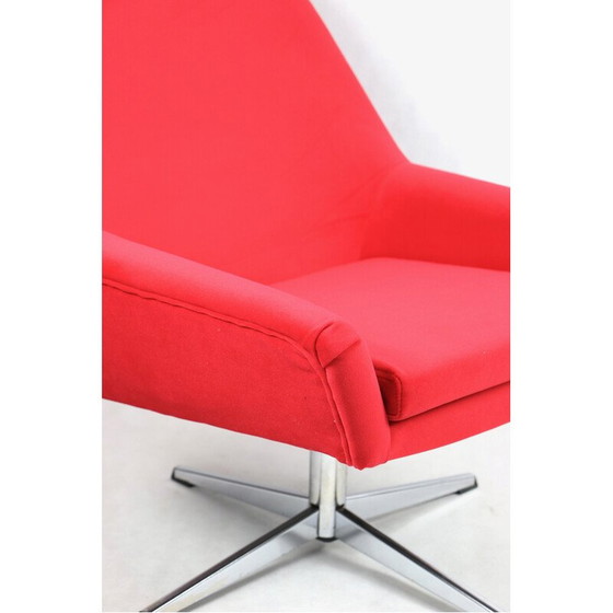 Image 1 of Vintage red velvet swivel armchair, 1980s