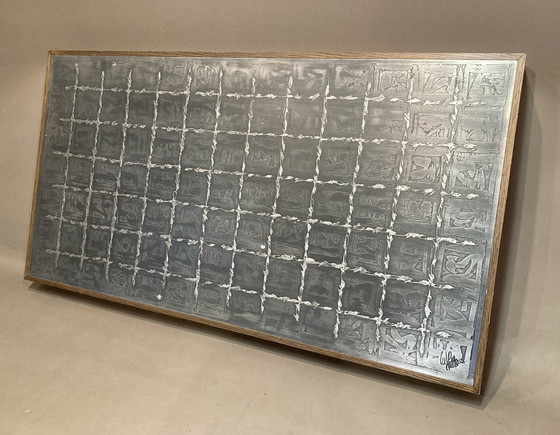 Image 1 of Large Walnut And Metal Wall Decoration "Design 1950".