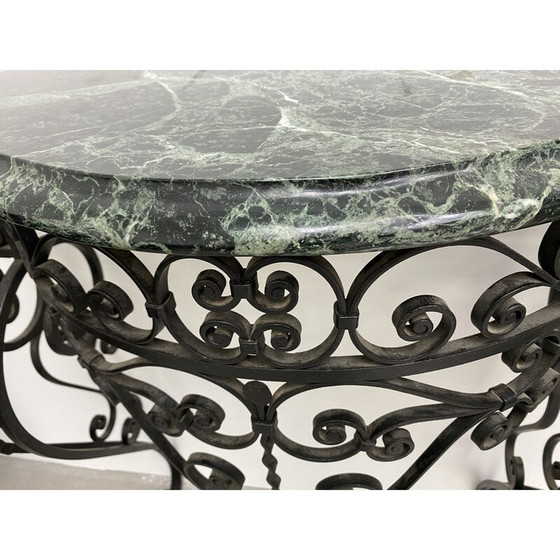 Image 1 of Vintage Art Deco console in wrought iron and green Alpine marble