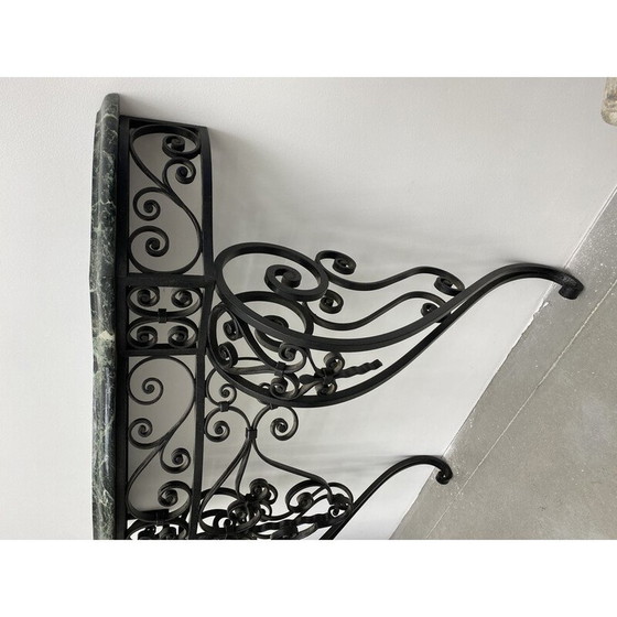 Image 1 of Vintage Art Deco console in wrought iron and green Alpine marble