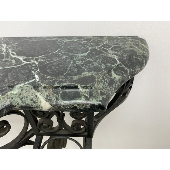 Image 1 of Vintage Art Deco console in wrought iron and green Alpine marble
