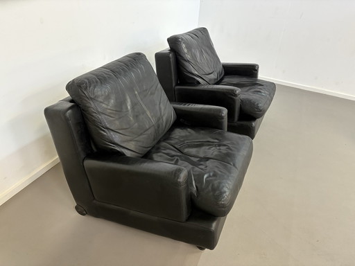 2 x Rare Black Leather Artifort Arm Chairs