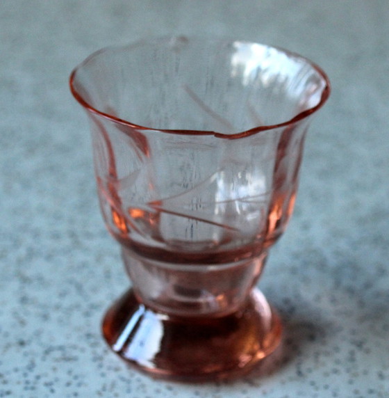 Image 1 of Art Deco set Rosalin glass carafe with 6 glasses and tray