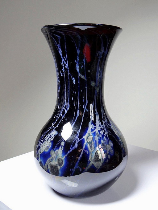 Large Vase Art Glassware Purple Silver Inclusions Vintage