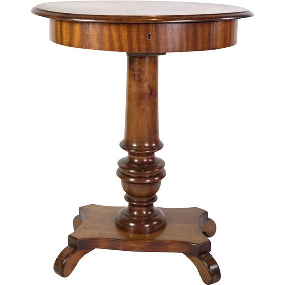 Image 1 of Vintage oval sewing table on pillar with mahogany, 1890s