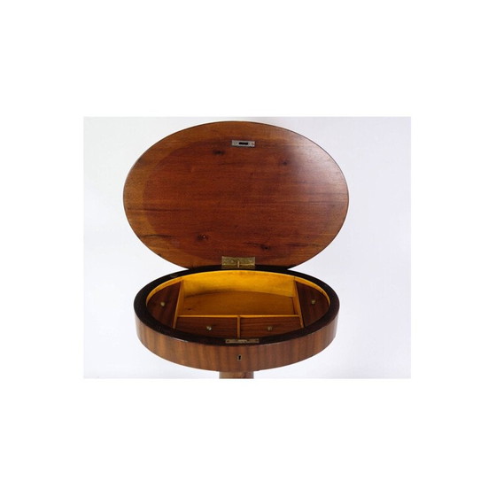 Image 1 of Vintage oval sewing table on pillar with mahogany, 1890s