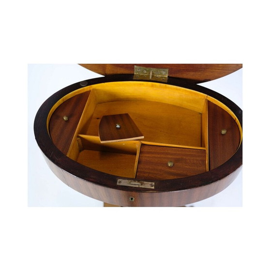 Image 1 of Vintage oval sewing table on pillar with mahogany, 1890s