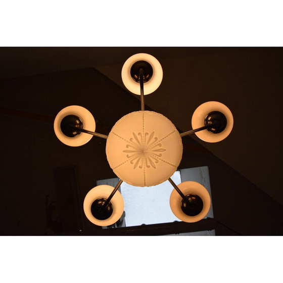 Image 1 of Lampadario Art Déco vintage in vetro, metallo e cromo, Cecoslovacchia, anni '30