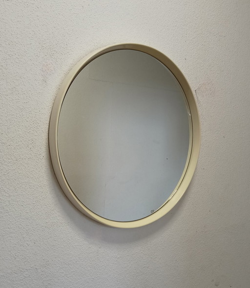 Miroir rond des années 60 avec bord blanc